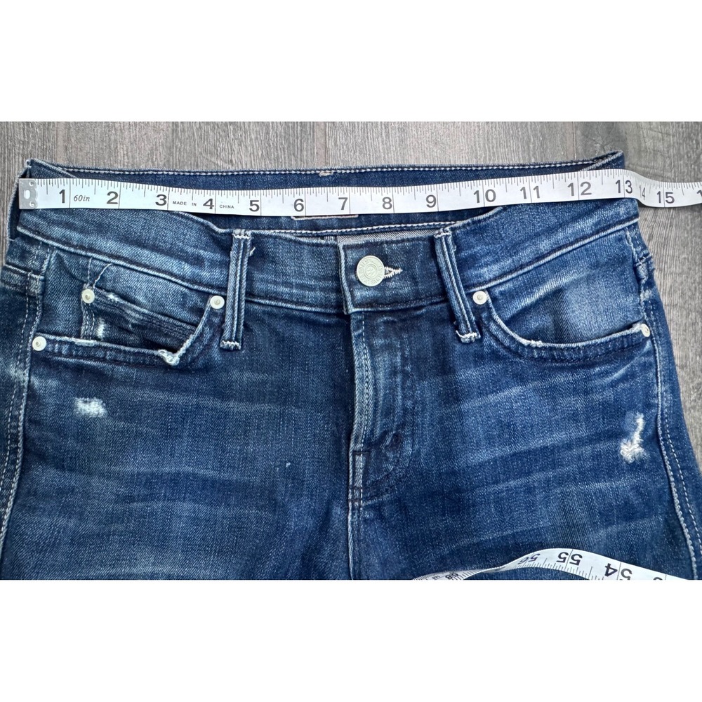 MOTHER Jeans THE PONYBOY Echoes Blue Straight Stretch Distressed Wide Cuff Sz 25 - Picture 8 of 10